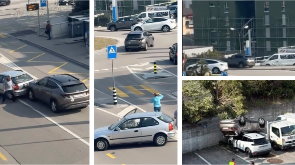 Losone: tampona auto alla rotonda, va dritto e si ribalta sui parcheggi